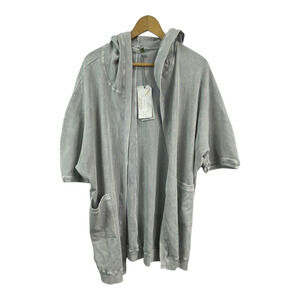 Chalet et Ceci Waffle Weave Zip Up Hooded Sweatshirt Distress Gray Womens XL New